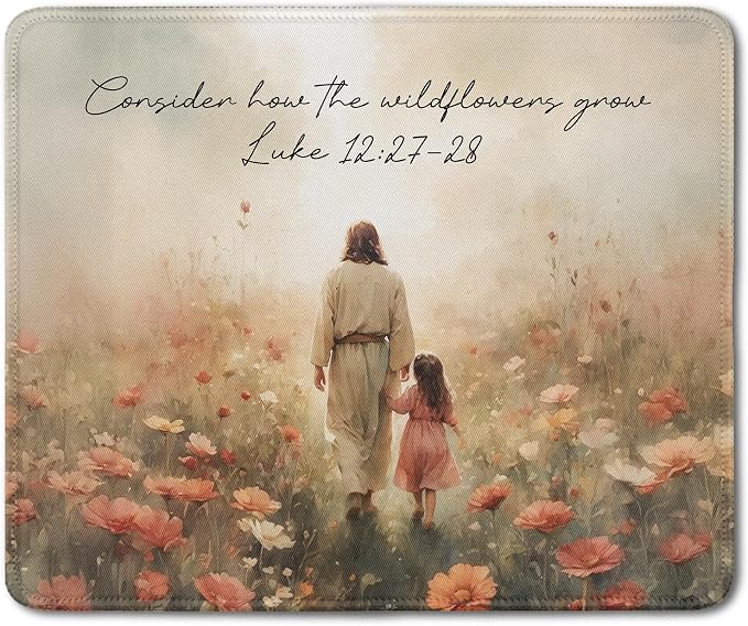 Christian Jesus Walking with Girl Mouse Pad, Christian Jesus Gifts Mouse Pads Mousepad for Desk Office Computers Laptop, Religious Office Supplies Desk Accessories, 9.5x7.9 Inch