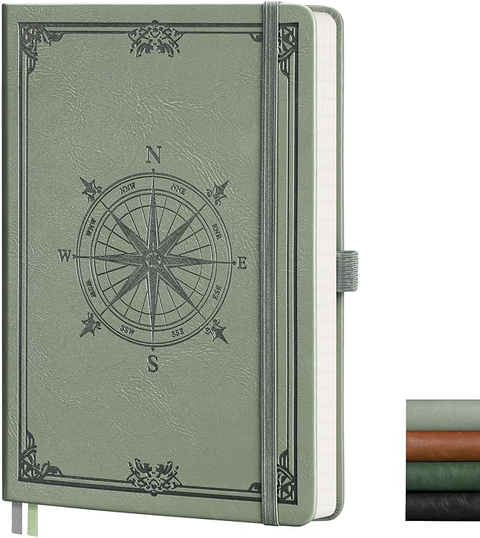 AHGXG Graph Grid Paper Notebook, 192 Pages, A5 Medium Size (5.7'' x 8.3'') | 5 Squares per Inch, Leather Hardcover, 100 GSM Thick Paper, for School, Students, Math, Engineering (Light Green)