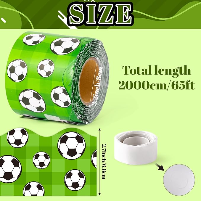 BeYumi Soccer Sport Border Trim - 65ft Back to School Soccer Sport on Green Scalloped Rolled Border Trim Football Sports Ball Theme Bulletin Board Set Party School Classroom Chalkboard Wall Decoration
