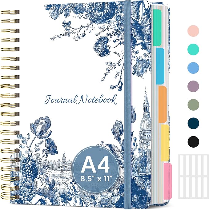 Spiral Notebooks for Work 5 Subject Notebook with Removable Dividers | Aesthetic Hardcover Journal for Women 8.5" x 11" College Ruled 280 Pages Journal for School & Note Taking, Urban Blossom