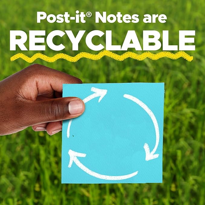 Post-it Super Sticky Notes, 3x3 in, 6 Pads, 2X The Sticking Power, Energy Boost Collection, Bright Colors (Orange, Pink, Blue, Green),Recyclable (654-6SSAU)