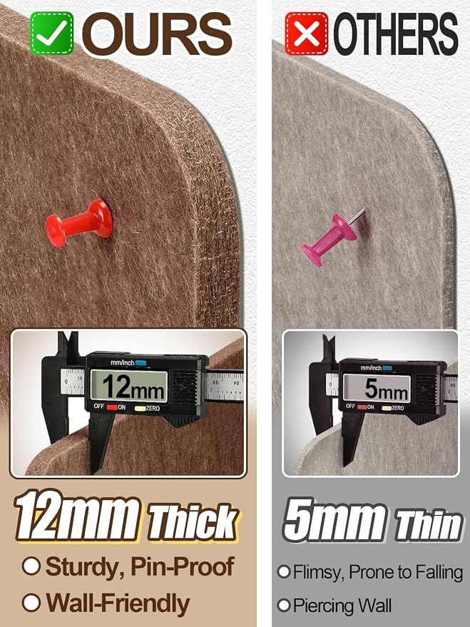 2Pcs Thickened Felt Bulletin Board for Home Office Wall Decor, 23.6x15.8in | Create a Comfy, Personalized Office, 2-Tone Vision Pin Board with Pins & Nano Tapes, Cork Boards Alternative, Brown/Camel