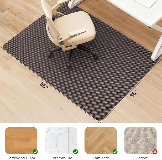Sycoodeal Chair Mat,36" x 55" Office Chair Mat for Hardwood and Tile Floor, Heavy Duty Floor Protector for Rolling Chairs,Non-Slip,Computer Mat for Home Office(Coffee)