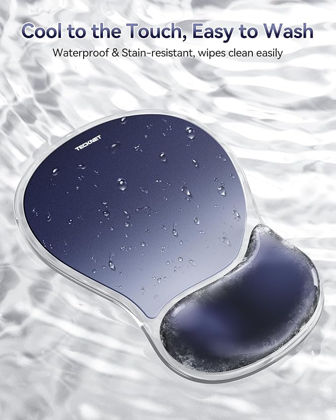 TECKNET Gel Mousepad with Wrist Rest, Ergonomic Mouse Pad with Gel Wrist Support for Relieve Wrist Pain Comfortably - Non-Slip Base & Waterproof Surface for Office, Gaming, Study Comfort - Dark Blue