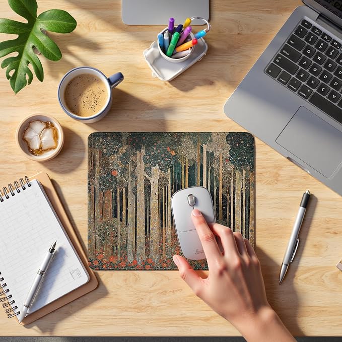 William Morris Inspired Forest Mouse Pad, Rustic Forest Botanical Nature Mouse Pads Mousepad for Home Office Dorm Computers Laptop Supplies Desk Accessories, 9.5x7.9 Inch