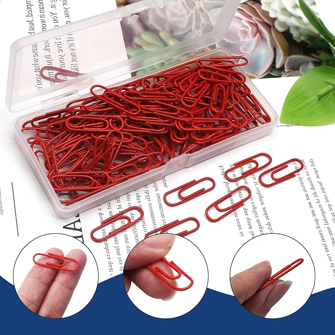 Luomorgo 120 Pcs Red Paper Clips - 1.1 Inch (28mm) Vinyl Coated Metal Paperclips for Office, School, Home, Bookmark & Document Organizer