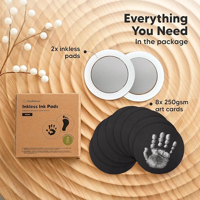 2-Pack Round Inkless Baby Hand and Footprint Kit - Mess Free Ink Pad for Newborn Keepsake, Dog Nose & Paw Print Kit, Clean Touch Ink Pad for Baby Hand & Footprints, Ideal New Mom Gifts (Silver)