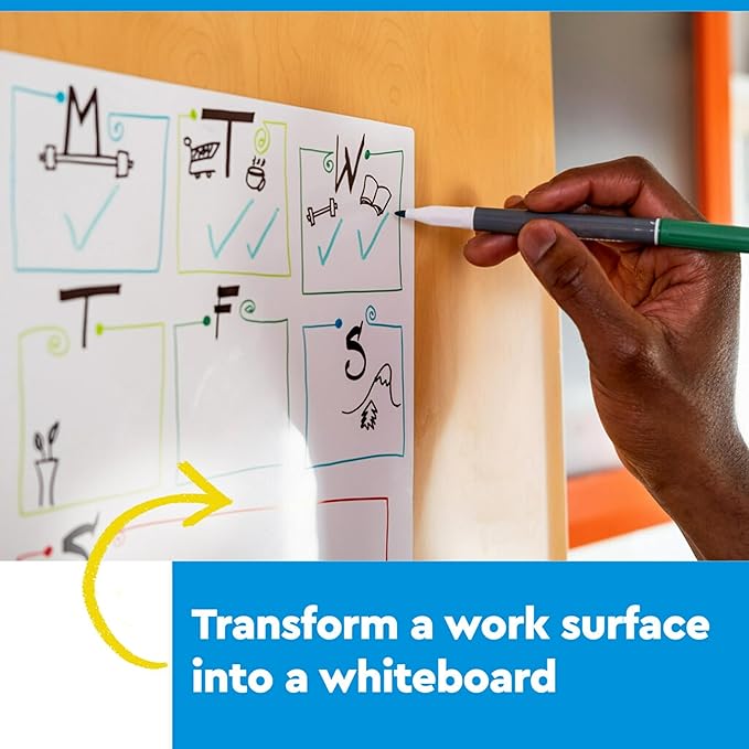 Post-it Easy Erase Permanent Marker Whiteboard Surface, Permanent Marker Wipes Away with Water, 6 ft x 4 ft, White Dry Erase Whiteboard Film (EE6x4)