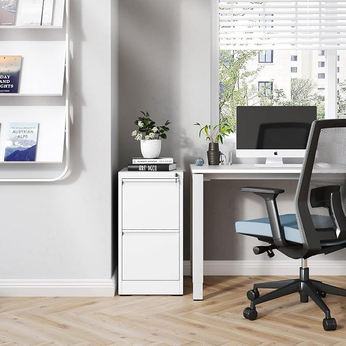 2 Drawer File Cabinet with Lock,Metal File Cabinet for Home Office | White Vertical Filing Cabinets Heavy Duty Office Storage Cabinets for Letter/Legal/A4/F4 Size File, Assembly Required