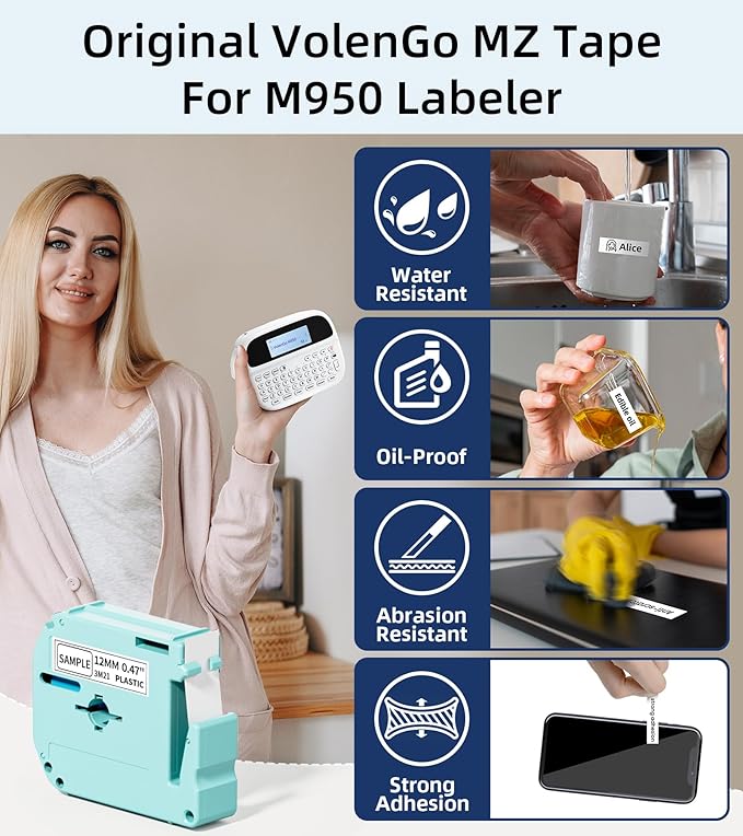 Label Maker Machine with Tape, Rechargeable Backlit Bluetooth Labelmaker, Replacement for Ptouch Label Maker Machine, M950 12mm Inkless Label Printer, Teacher School Office Supplies