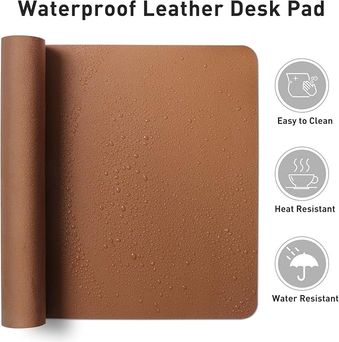 Aothia Faux Leather Desk Mat - Non-Slip PU Leather Desk Blotter, Waterproof Writing Surface, Large Desk Pad for Office & Home (Brown, 55" x 17")