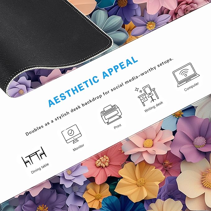 Flower Topics Mouse Pad 31.5 X 11.8 Inch Gaming Mousepad Keyboard Pad Large Non-Slip Rubber Base Mice Mat with Stitched Edges for Home Office Computer Desk Decor