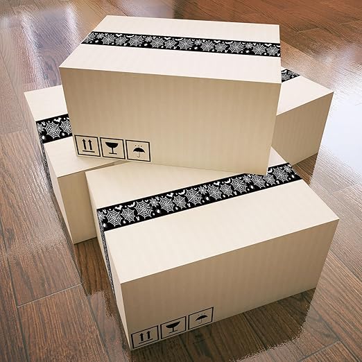 Whaline 109 Yard Halloween Packaging Tape Black Spider Web Bat Spider Pattern Tape Waterproof Shipping Tape for Small Business DIY Crafts Box Carton Decor