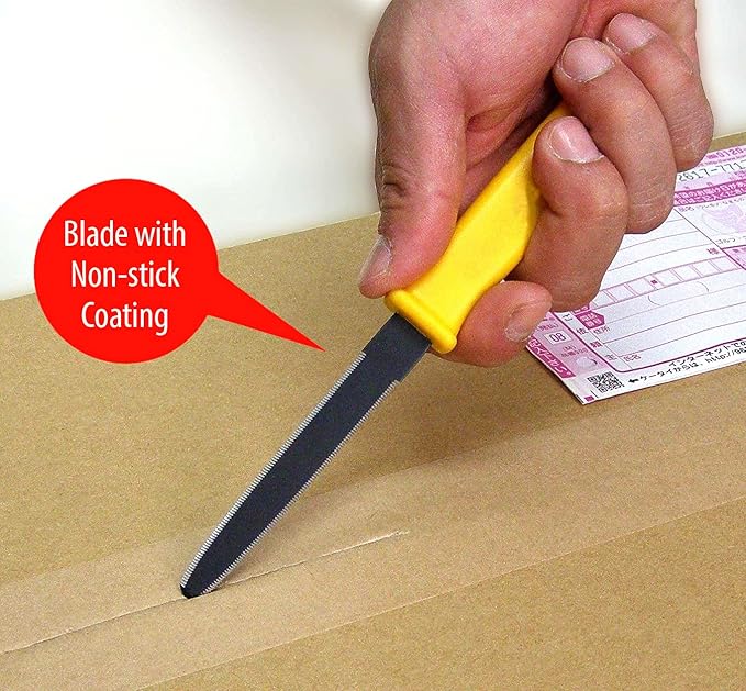 CANARY Cardboard Cutter with Sheath - 7.5" Box Opener Utility Knife with Non-Stick Coated Blade for Breaking Down Boxes & Opening Packages - Made in Japan, Yellow