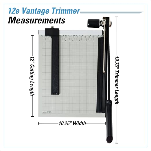 Dahle 12e Vantage Paper Trimmer, 12" Cut Length, 15 Sheet, Automatic Clamp, Adjustable Guide, Metal Base with 1/2" Gridlines, Guillotine Paper Cutter
