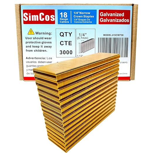 18 Gauge 1/4" Narrow Crown Staples, Galvanized Upholstery Staples for 18 GA Pneumatic or Electric Stapler or Staple Gun (1-1/2"-3000 PCS)