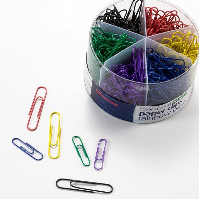 Officemate PVC Free Color Coated Clips, Assorted Colors, 450 per Tub (300 #2, 150 Giant) (97227)
