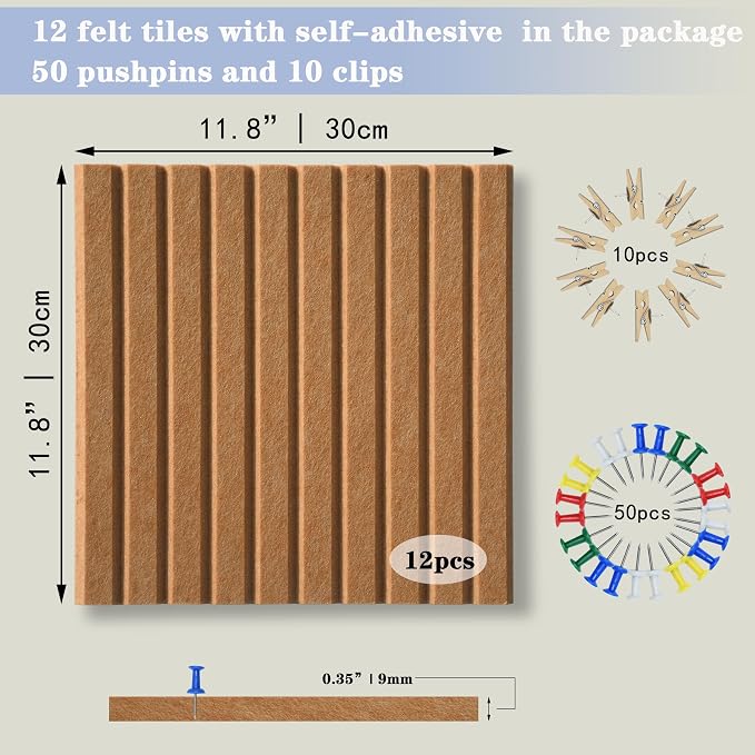 YOUDEFUL 47" x 35" Large Felt Bulletin Board, Longan Yellow | 12 Pcs Self-Adhesive Cork Board Alternative, Pin Boards for Wall Decor, Home, Office, Classroom,Dorm