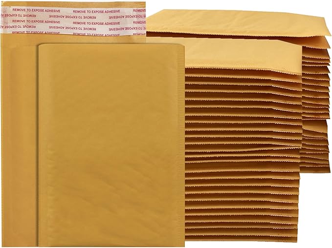 Amazon Basics Kraft Bubble Self-Seal Padded Envelopes for Shipping, 4" x 8" (Internal Size - 3.75" x 7"), Brown, 50-Pack
