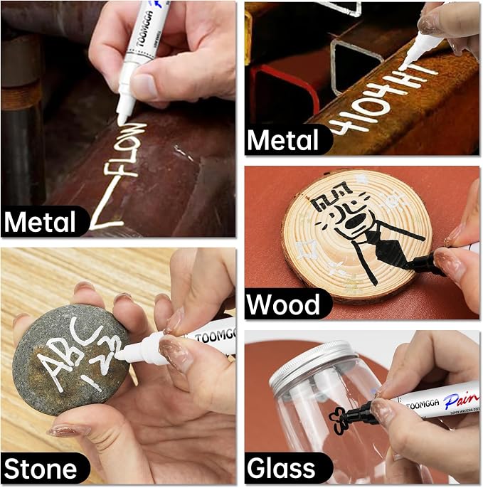 TOOMGGA 2 Yellow Paint Pens Permanent Paint Markers, Oil Based Medium Tip | Marking Pens, Quick Drying, Waterproof, Fade-resistant, for Rock Painting, Car Tyre, Metal, Plastic, Canvas, Mugs, Wood