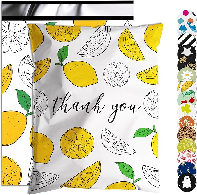 Thank You Poly Mailer 10x13 Inch 100 Pcs, Waterproof and Tear-Resistant Shipping Bags for Clothing, Strong Mailing Bags with Self-Seal, Cute Packaging Bags for Small Business - Lemon