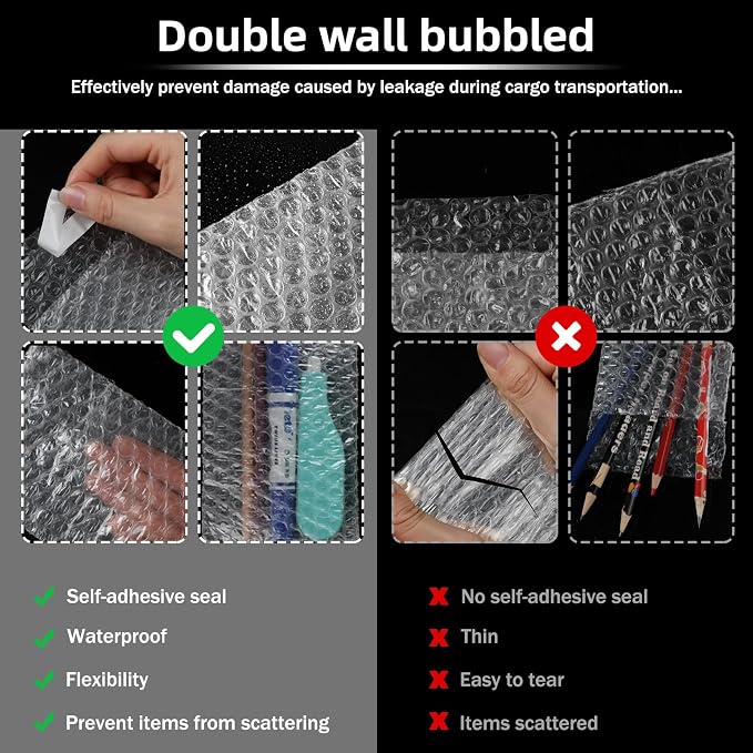 Frienda 300 Pcs Self Adhesive Bubble Bags Packing Pouches, 4" X 6" | Double Wall Clear Protective Wrap, Shockproof for Small Business Shipping Packaging, Cushioned Fragile Items Protection