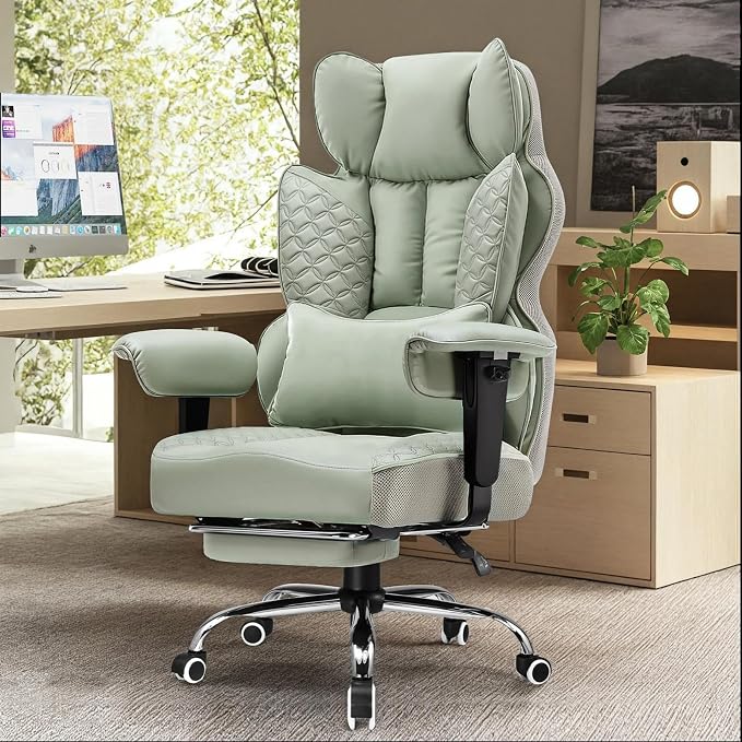 GTPLAYER Big and Tall Gaming Chair 400lbs Heavy Duty Office Chair with Foot Rest & Ergonomic Pocket Spring Lumbar Support, High Back 3D Saddle Shaped Cushion for Back Pain Relief, Green