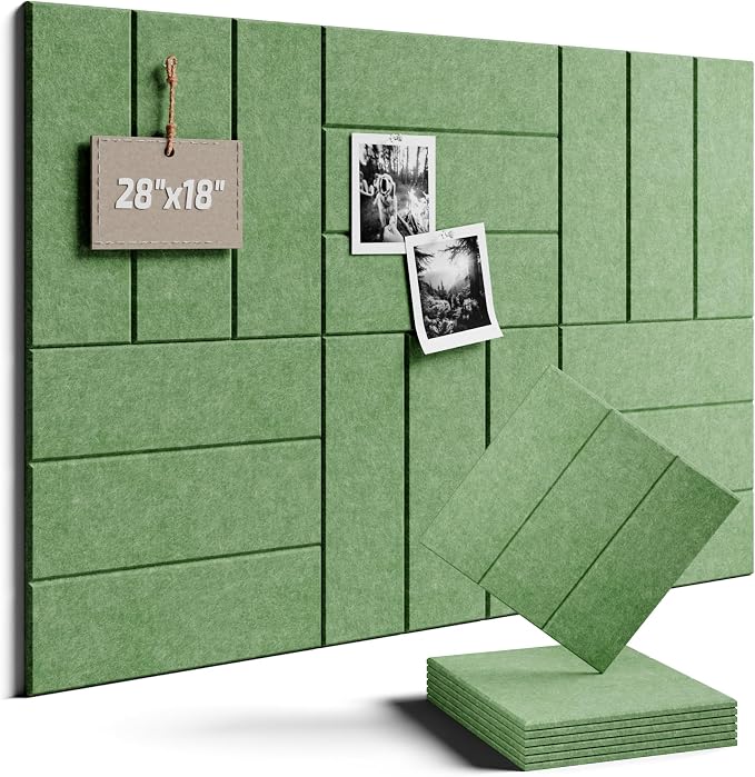28" x 18" Felt Bulletin Board Tiles, Bold Stripe, Moss Green | 6-Pack Cork Board Alternative, 30 Adhesive Tabs, Push Pin Board, Wall Decor, Office, Home, Classroom, Dorm