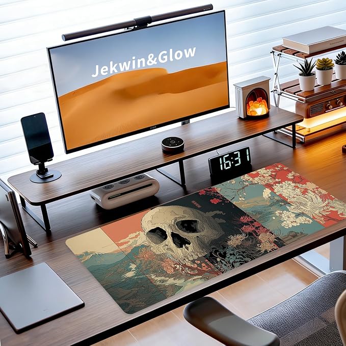 Japanese Skeleton Gaming Mouse Pad, Desk Mat, XL Extended Big Large Mousepad with Non-Slip Rubber Base, Laptop Computer Keyboard Mat Office&Home, 31.5x11.8in, Skull