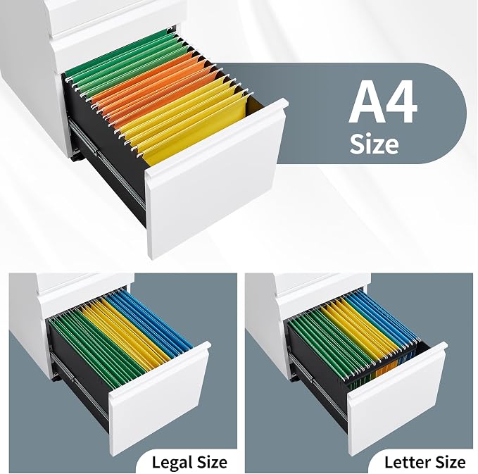 Approgreent Mobile File Cabinet for Home Office, Lockable 3 Drawer Filing Cabinet with Wheels for A4-Size/Letter-Size/Legal-Size, Fully Assembled Except Casters, White