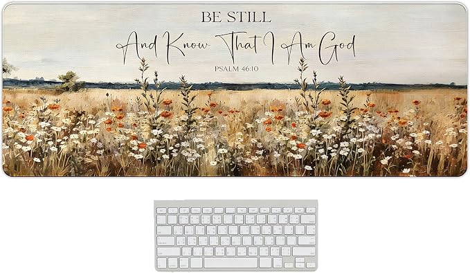 Christian Desk Mat Bible Flroal Mouse Pad for Desktop 31.5x11.8 | PSALM 46:10, Religious Mouse Pad for Desk, Jesus Aesthetic Desktop Mats for Desk, Bible Office Decoration for Women