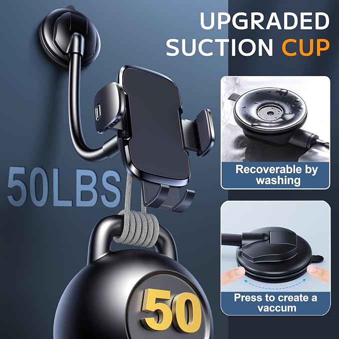 Phone Holders for Your Car [Gooseneck Flexible] Phone Stand for Car Dashboard Windshield Automotive Accessories [Strong Suction Cup] Cell Phone Car Mount for All iPhone Android Smartphone