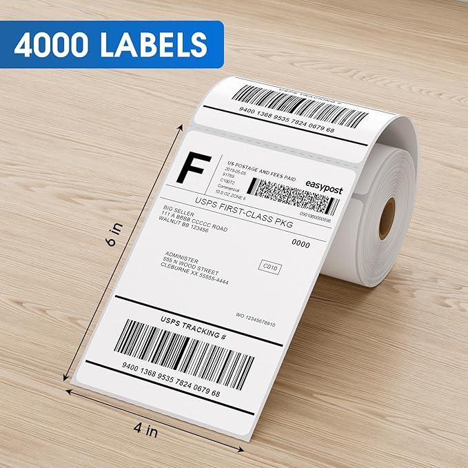 MaxGear 4" x 6" Direct Thermal Labels, 4000 Pcs/16 Rolls, Perforated White Mailing Shipping Package Labels, Commercial Grade, Permanent Adhesive, Compatible with Most Thermal Printers