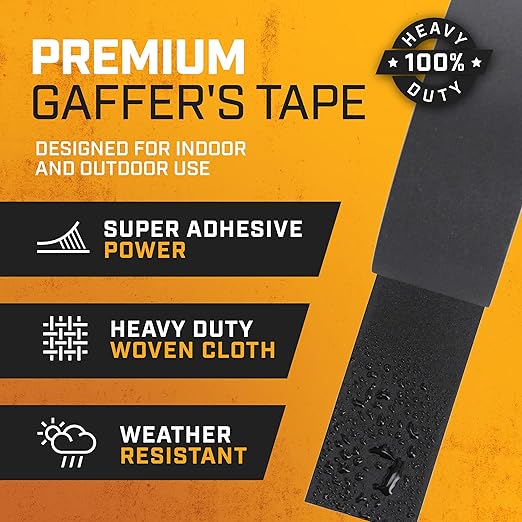 Lockport Black Gaffers Tape 2 inch x 30 Yards - 3 Pack Pro Black Gaff Tape - No Residue, Water Resistant, Non-Reflective, Easy Tear - Photography, Filming, Stage, Production - Back to School Supplies