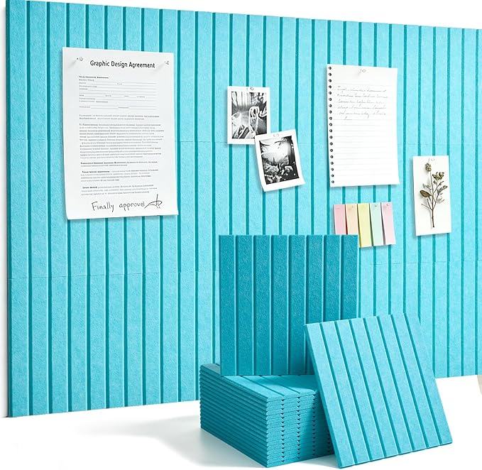 Large Felt Bulletin Board Cork Board Alternative with Safe Removable Adhesive Tabs, Wall Bulletin Board for Home Office Classroom Pin Board (Sky Blue, Fine-Stripe 12-Pack)