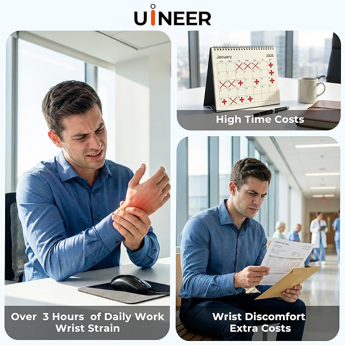 Uineer Vertical Ergonomic Mouse, Wireless Bluetooth Mouse, 3-Device,Quiet | Switch among 3 devices; side scroll wheel supports horizontal navigation for documents and spreadsheets.