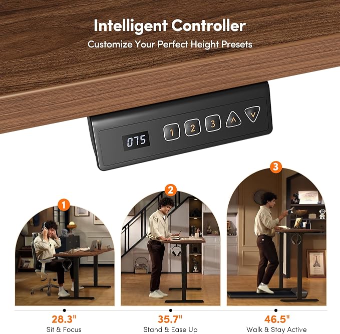FEZIBO Standing Desk 48 × 24 Inch Electric Height Adjustable, Black Walnut | Sit and Stand Up Adjustable Desk, Home Office Computer Desk with 3 Customizable Memory Presets