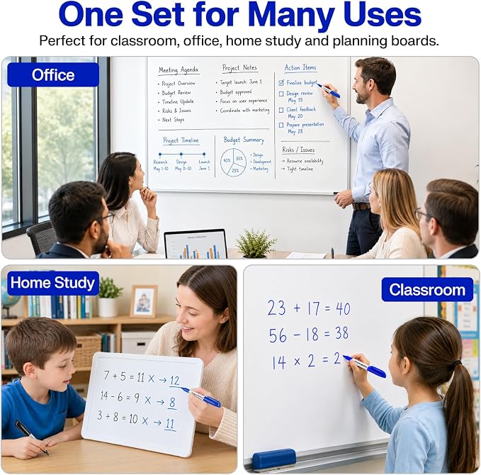 V-Opitos 30 Pack Fine Tip Dry Erase Markers - Bulk Whiteboard Erasable Blue Markers, Ideal for School Classroom Office Supplies, Non-Toxic & Easy Clean for White board