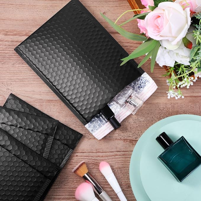 50 Pieces Bubble Mailers 3 Sizes Self Seal Adhesive Poly Mailers Metallic Foil Glitter Padded Shipping Bubble Envelopes for Valentine Mailing Packing Small Business (Black)