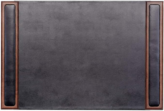 DACASSO Wood & Leather Desk Pad - Luxury Leather Desk Blotter for Writing - Padded Executive Desk Surface Protector - (Walnut & Black, 25.5” x 17.25”)