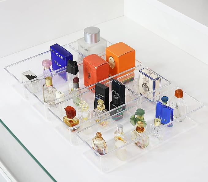 Simple Houseware Clear Desk Drawer Organizer, 3.25"x 6.25", 6 Packs | For Desk, Office, Bathroom, Makeup, and Craft Storage