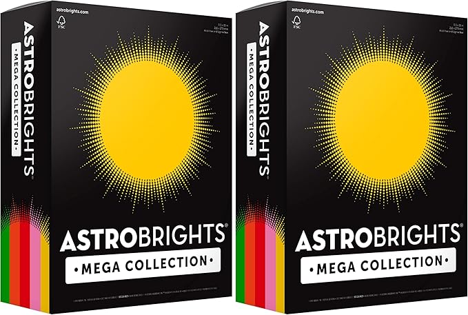 Astrobrights Mega Collection Colored Paper, 8 ½ x 11, 24 lb/89 gsm, “Retro” 5-Color Assortment, 625 Ct. (91685)"Amazon Exclusive" - More Sheets!, Assorted (Pack of 2)