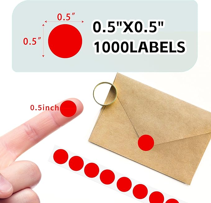 PARLAIM 1/2" Round Color Coding Labels, 1000 Circle Dot Stickers in Plastic Dispenser Box, 0.5 inch Diameter, Red