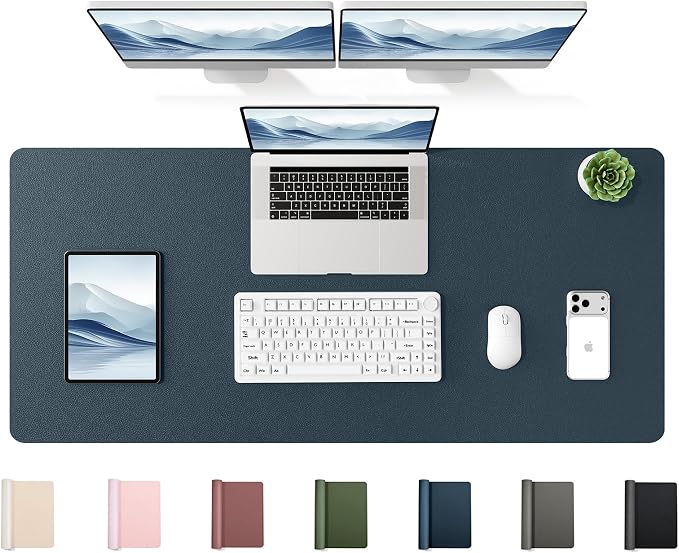 YSAGi 47.2" x 17" Large PU Leather Desk Mat for Keyboard and Mouse - Waterproof Non-Slip Desk Pad Protector for Office, Home, Writing Desk, Dark Blue