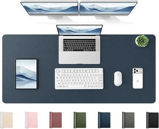 YSAGi 47.2" x 17" Large PU Leather Desk Mat for Keyboard and Mouse - Waterproof Non-Slip Desk Pad Protector for Office, Home, Writing Desk, Dark Blue