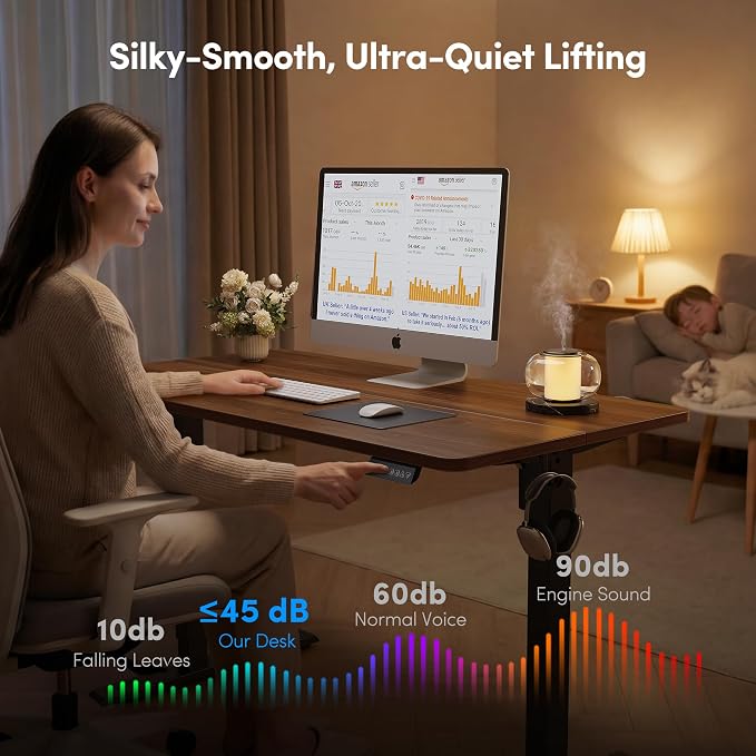 FEZIBO 40 x 24 Inchs Electric Standing Desk, Height Adjustable, Sit Stand Up, Computer Office Desk with Splice Board, Black Frame/Black Walnut Top | Sit and Stand Up Adjustable Desk, Home Office Computer Desk with 3 Customizable Memory Presets
