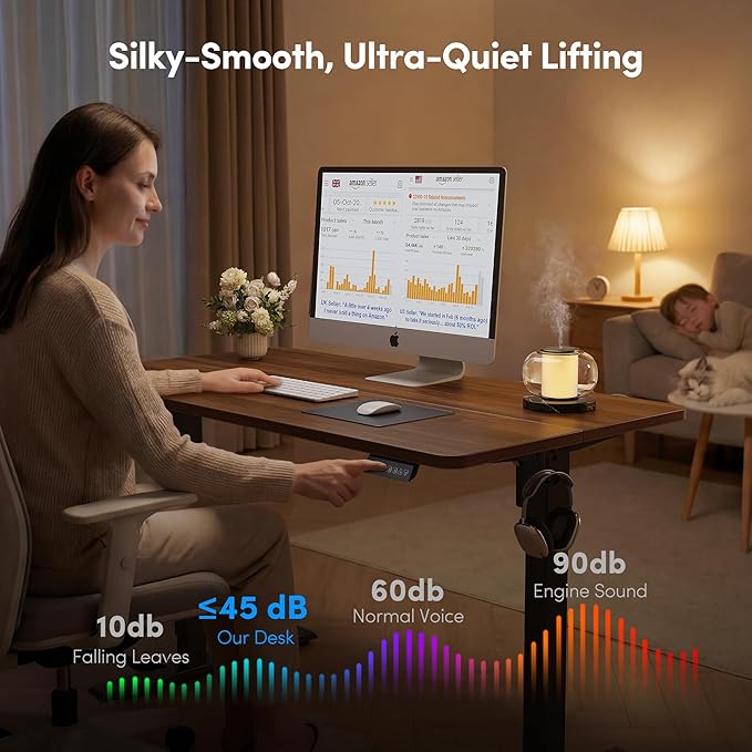 FEZIBO 48 x 24 Inchs Electric Standing Desk, Height Adjustable, Sit Stand Up, Computer Office Desk with Splice Board, Black Frame/Black Walnut Top