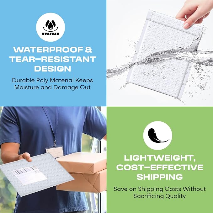 Arctic White Bubble Mailers 14.25x20 Poly Padded Mailers #7 100 Pack | Holds Clothing & Bulk Items, Self-Seal Closure, Cushioned Protection, Water-Resistant Poly, Bulk Pack