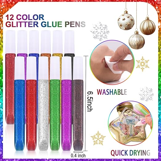 Matio 12 Pack Glitter Glue Stick Set, Non-Toxic Washable Glue Pens 10ml Each Craft Glitter Bulk Gel, Assorted Color Slime Glue for DIY Art Project Painting Scrapbooking Chriatmas Decor Supply