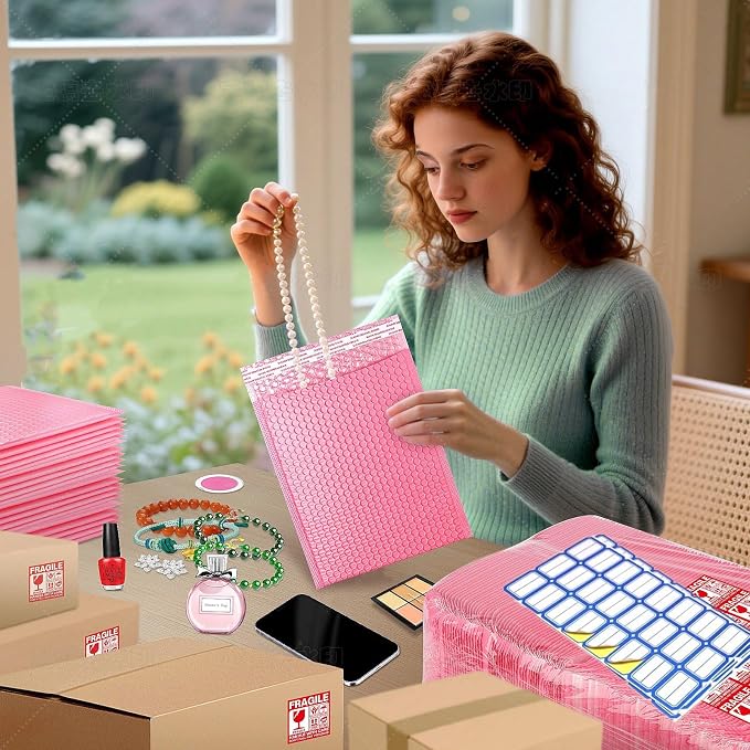 Bubble Mailers 8.5x12'' 30 Pack and 40PCS Label Stickers Pink Thick Waterproof Padded Poly Envelopes Bubble Wrap Mailers Self Seal Shipping Bags for Mailing Small Business Homes Envelope Mailers #2